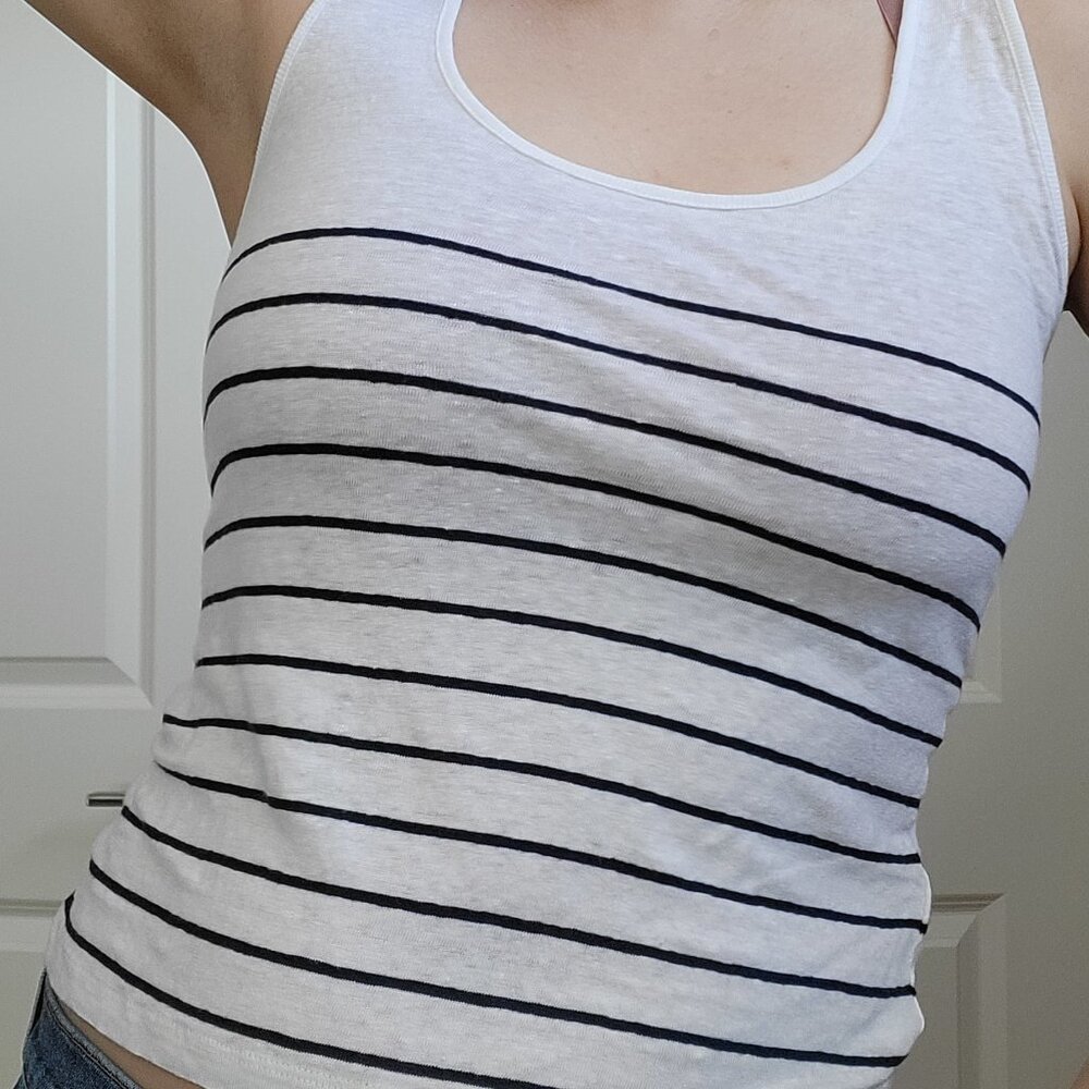 Vince Black and White Striped Crop Tank